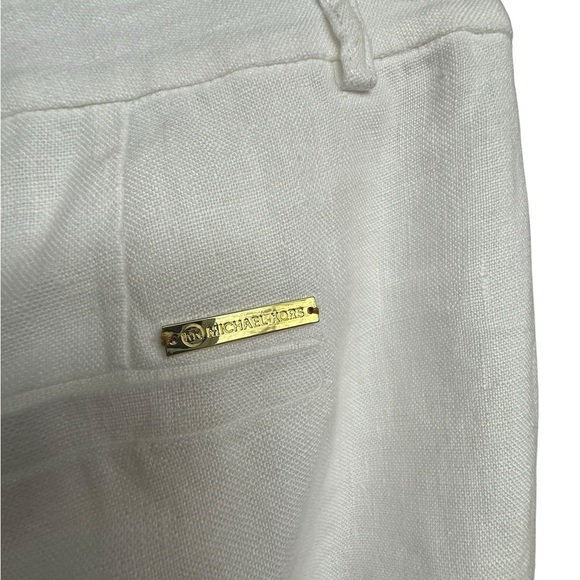 Michael Kors Women’s White 100% Linen Straight Trousers Size 4 Vacation Beach - Picture 5 of 7